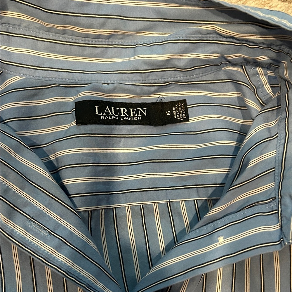 Lauren by Ralph Lauren Blue and White Striped Dress Shirt - Picture 2 of 4